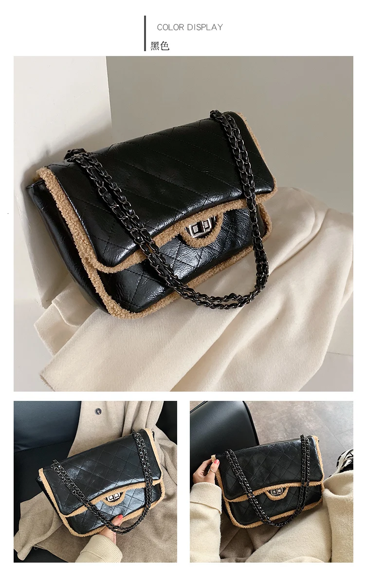 [BXX] Fur Designer Large Capacity Crossbody Bags For Women Winter Messenger Shoulder Bag Lady Chain Lock Handbags HJ812