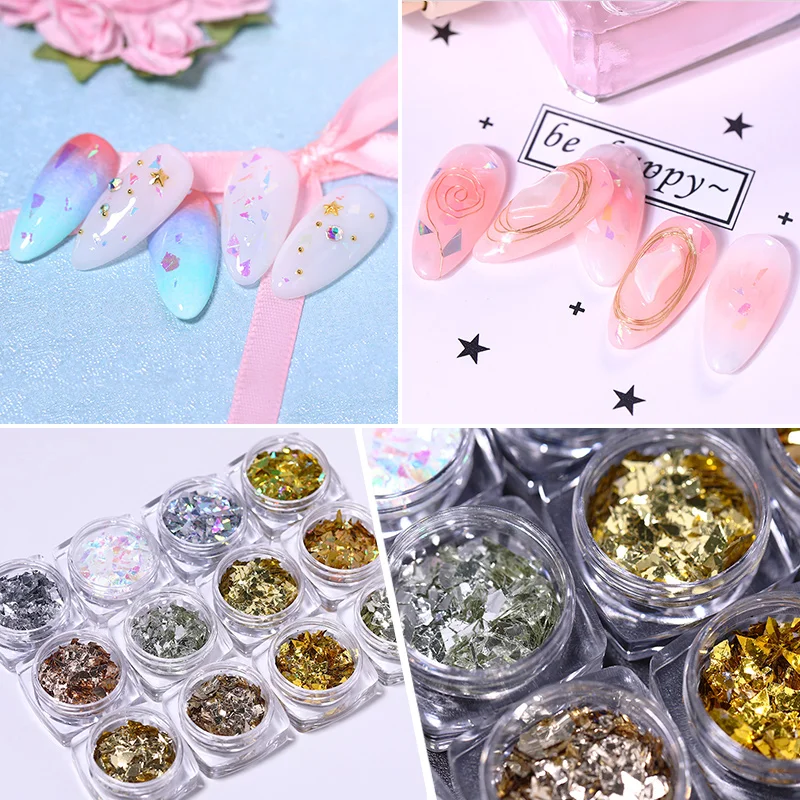 

1 Box Irregular Nail Flakies Candy Glass Paper Mixed-size Colorful Nail Paillette 3D Nail Decorations for UV Gel Polish Nails