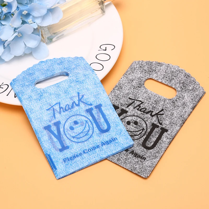 50Pcs Pretty Plastic Letter Thank You Jewelry Craft Packaging Carrier Gift Bags With Handle For Boutique