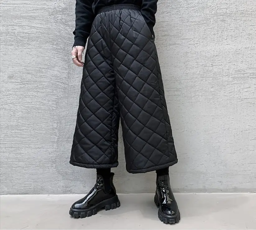 M-XL! Зимние sb темные мужские свободные клетчатые прямые повседневные брюки плюс хлопковые широкие брюки четверть брюки хлопок брюки прилива
