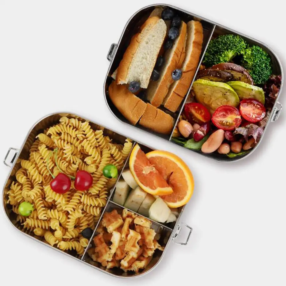 1200ML 304 Stainless Steel Lunch Box With Removable Separator With Buckle Sealed Leak-Proof Lunch Box Square Student Lunch Box