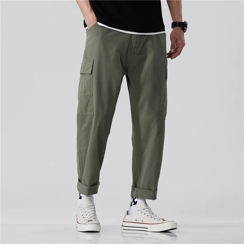 Army green Xiu Luo новые модные мужские джинсы весенне-Летние Стильные комбинезоны Nine-cent повседневные штаны хип-хоп свободные брюки - Цвет: Army green