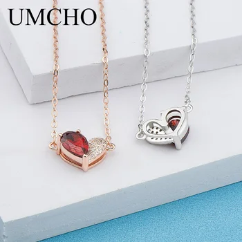 

UMCHO Heart Real 925 Sterling Silver Red Cubic Zircon Necklaces Anniversary Wedding For Wife Women Engagement Gifts Fine Jewelry