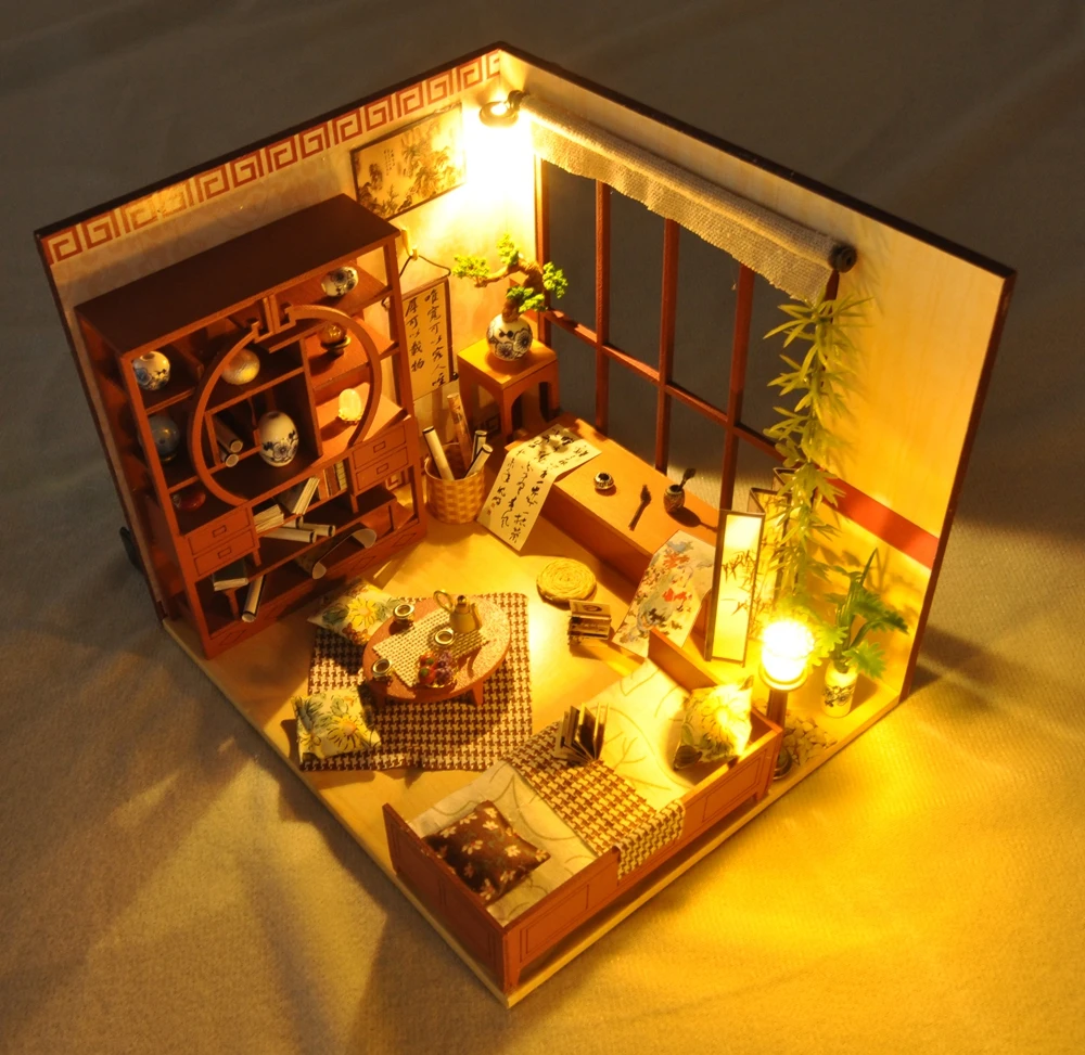 Кукольный дом мебель Diy кукольный домик Миниатюрный пазл собрать 3d Деревянный миниатюрный кукольный домик Развивающие игрушки для детей подарок