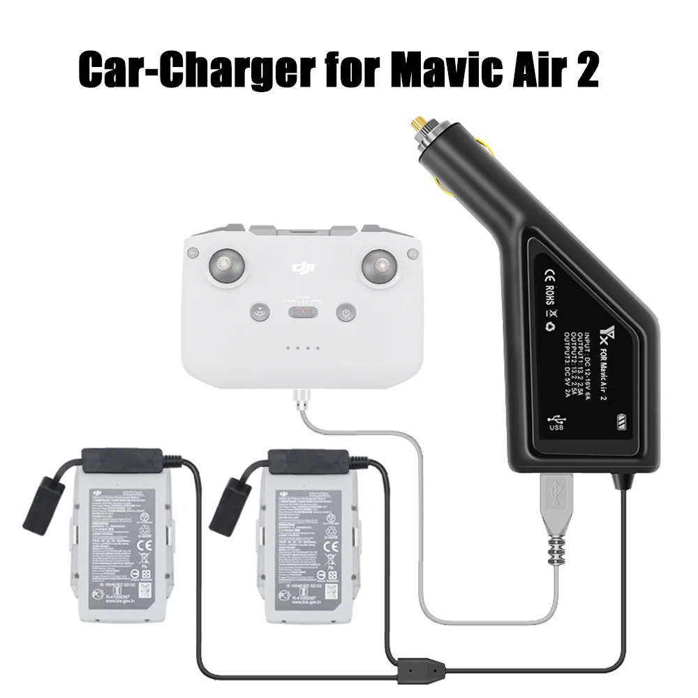 3 in 1 Car Charger Mavic Air 2 Car Charger Dual Battery Charging USB