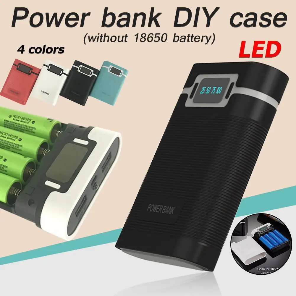 Двойной USB ЖК-дисплей 4-Cell 18650 зарядное устройство коробка банк питания DIY чехол Комплект