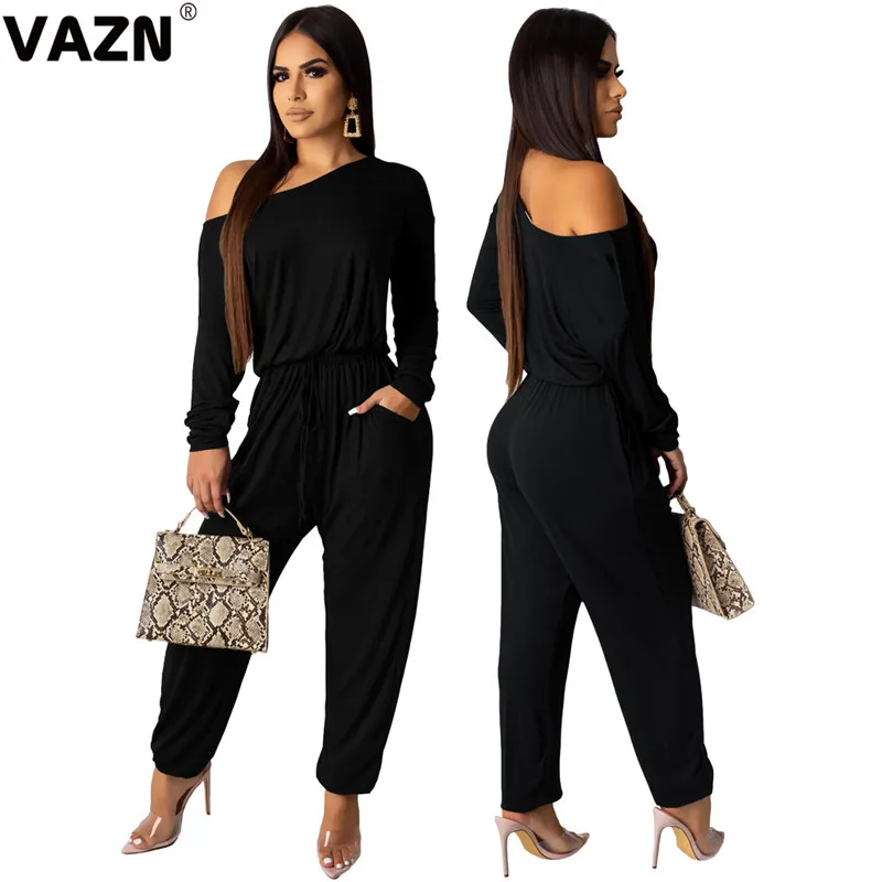 VAZN GML17240, дизайн, для отдыха, для девочек, однотонный спортивный комбинезон с длинными рукавами, длинные штаны, комбинезоны с круглым вырезом, Сексуальные клубные Свободные Комбинезоны