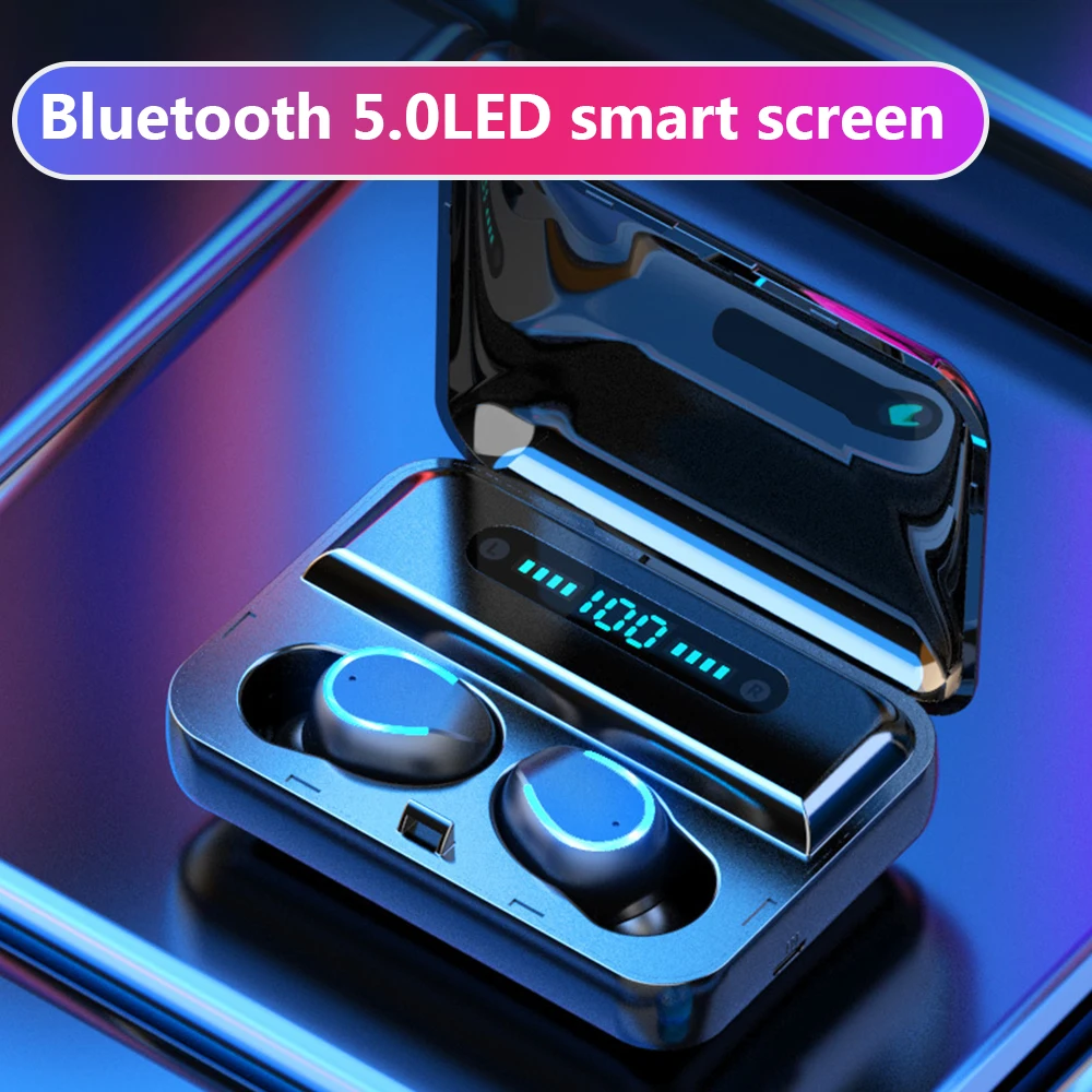 6D стерео наушники беспроводные наушники 5,0 Bluetooth светодиодный дисплей водонепроницаемые наушники 1200 мАч с держателем банка питания