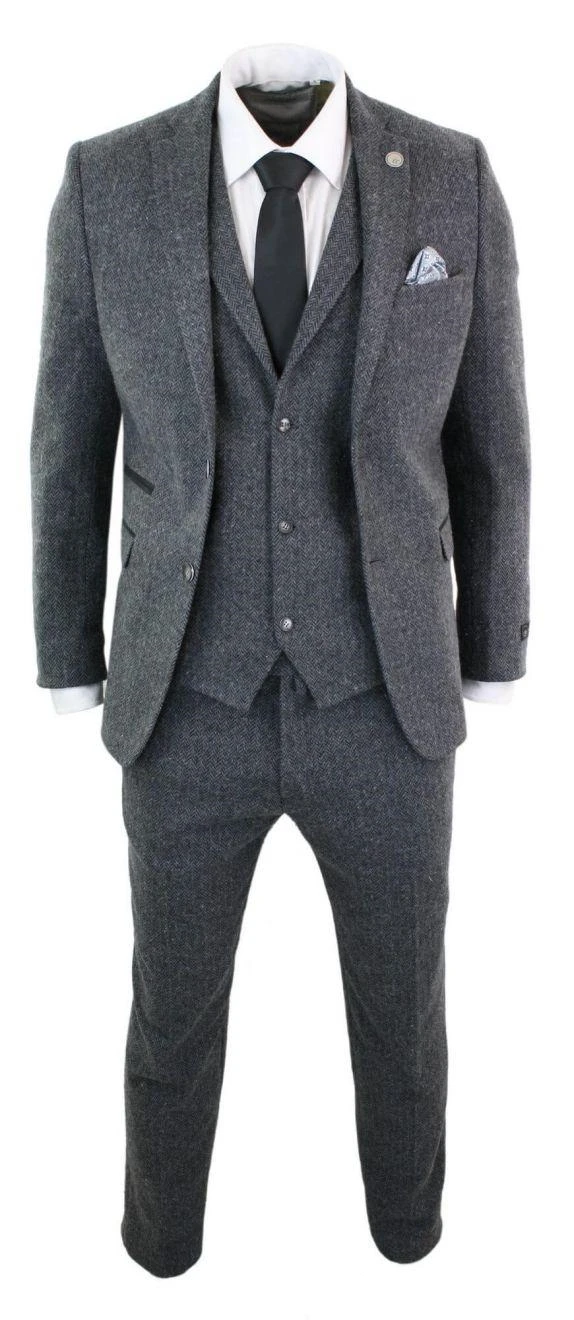 

3 Piece Men Suits Custom Made Peaky Blinders Bridegroom Wedding Tuxedos Notched Lapel Two Buttons Herringbone Tweed Formal