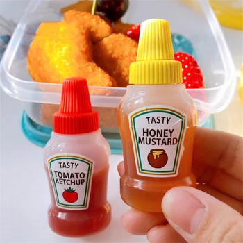 2pcs/set 25ML Mini Tomato Ketchup Bottle Portable Small Sauce Container Salad Dressing Container Pantry Containers for Bento Box mini salad dressing squeeze bottle silicone sauce jars for ketchup mustard mayonnaise condiment dispenser lunch box