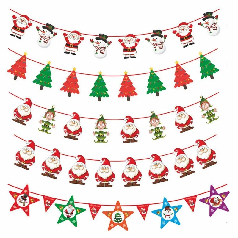 Santa Snowman Banner Flag Home Party New Year Flag Garlands Christmas Decor Cartoon Pull Flags Merry Christmas Banner