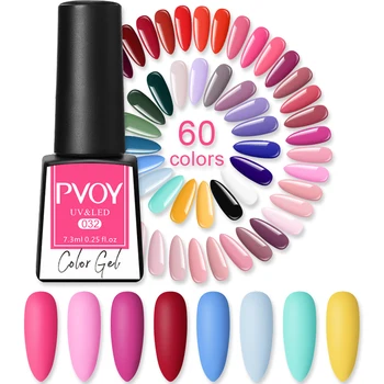 

PVOY 7.3ml Cheap Long Lasting Gel Nail Polish Supply 60 Colors Soak Off UV LED Gel Varnish Coat Color Gel Base TOp Coat Gel