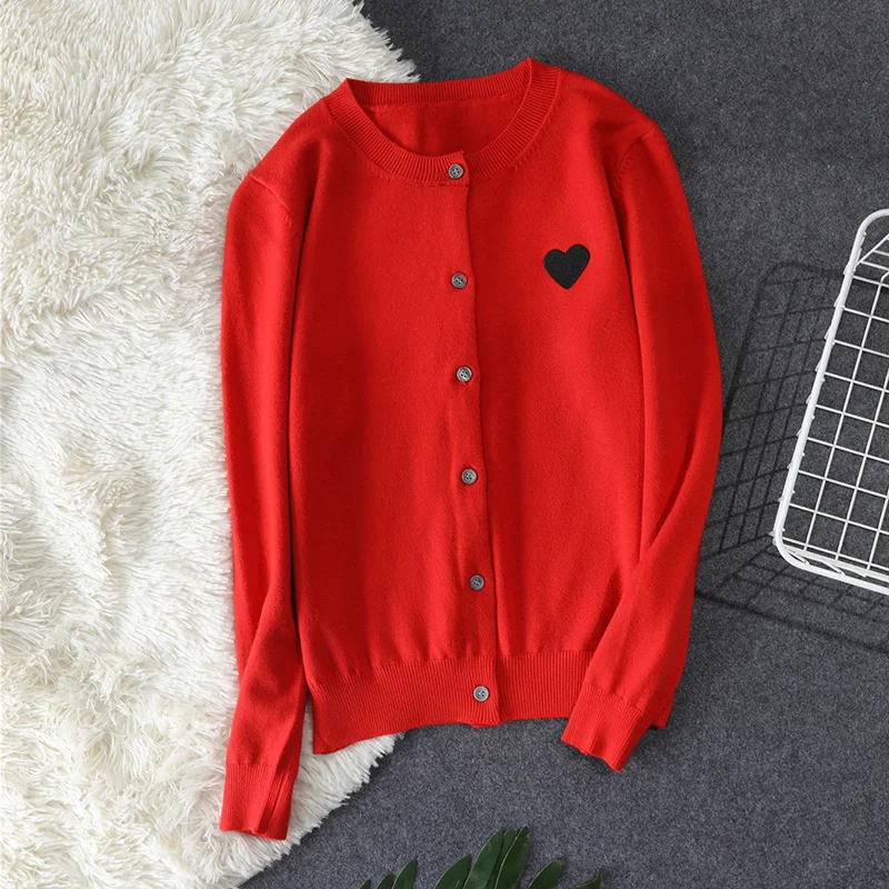 Длинный рукав шерсть CDG Love Heart персиковый женский свитер кардиган вязаный вышитый Повседневный игровой свитер для осени и зимы с глазами