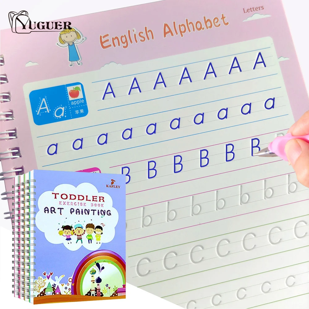 

4 Books/set Reusable Magic Practice Copybook for Calligraphy Learn Alphabet Painting Arithmetic Math Handwriting Books for Kids