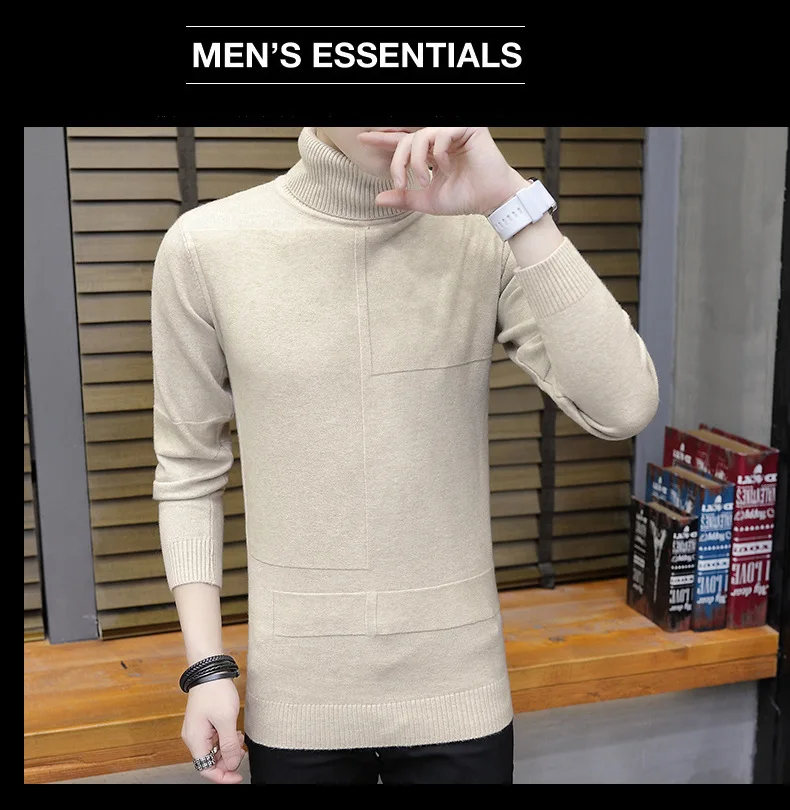 England Style Solid Men Winter Pullover Sweater Thick Slim Red Black Big Boys Sweaters Winter Black Blue Men Knit Wear