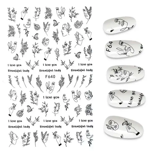 3D Nail Stickers Leaves Butterfly Panda Love Heart Design Stickers For Nails Manicure Foil Nail Art Decor pegatinas para uñas A140127