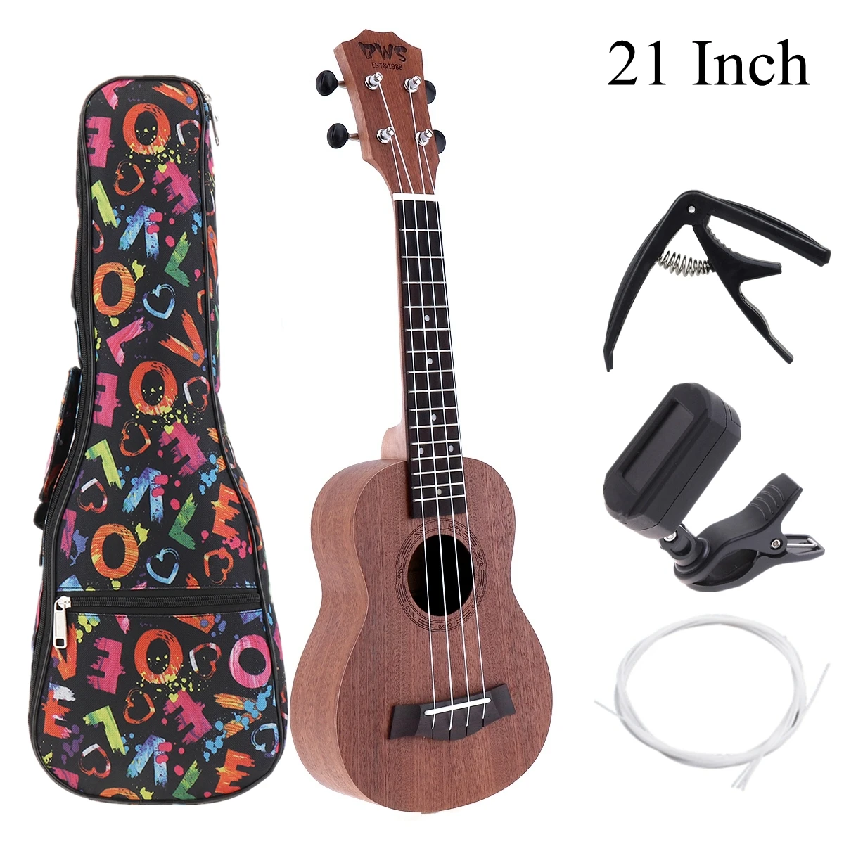 Ukulele Combo 21/23/26inch Ukulele Black Soprano 4 Strings Uke Hawaii Bass Stringed Musical Instrument Set Kits+Tuner+String+Bag