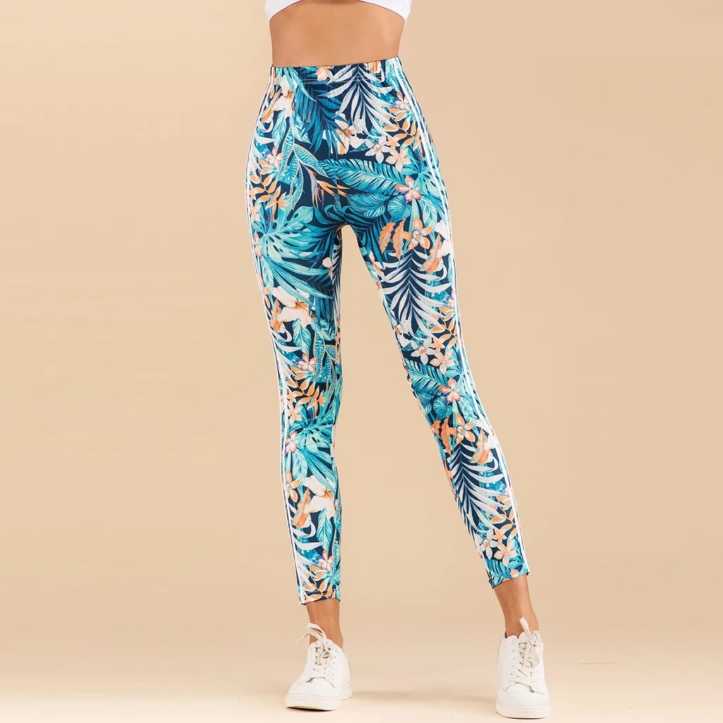 Женские леггинсы с принтом джунглей, высокая талия, эластичные спортивные штаны для бега, фитнеса, пуш-ап леггинсы, обтягивающие спортивные штаны