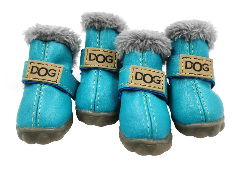 Pet обувь зимние супер теплые 4 шт./компл. собаки Сапоги из материала на основе хлопка в тапки для небольших товары для домашних животных, чихуахуа, Водонепроницаемый - Цвет: Синий