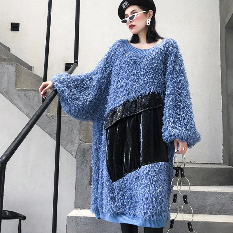 Max LuLu, модная Корейская уличная одежда для девушек, зимняя теплая одежда для женщин, синее меховое длинное платье с карманами, повседневные плотные вечерние платья