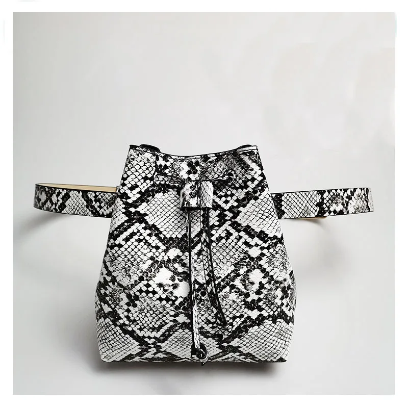 Brand Wasit Bag Women Drawstring Leather Pouch Fanny Pack Chest Barrel Belt Bag Serpentine Vintage kidney Packet Bolsas Feminina - Цвет: White Snake