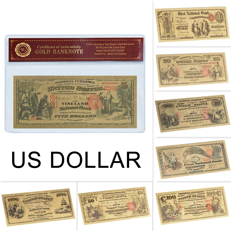 

Wholesale 1875 Year US Dollar Fake Money Paper Gold Banknotes with COA Frame America Ticket Bank Note Gift Item Dropshipping