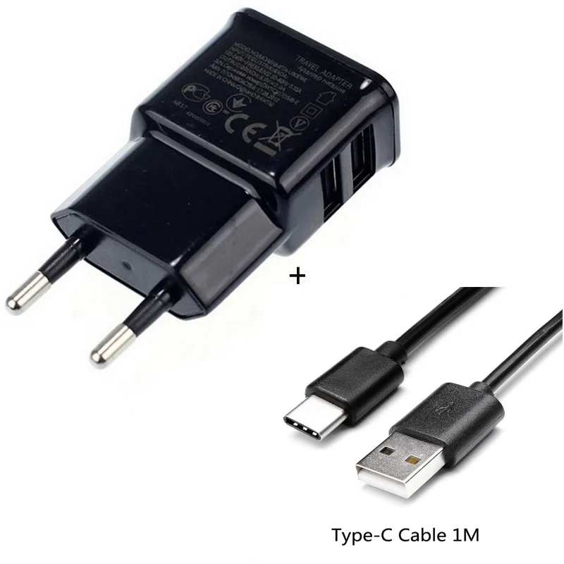 2 порта USB Быстрая Зарядка адаптер быстрое зарядное устройство для телефона samsung S5 S6 S7 S8 S9 Note 8 9 A50 A70 Micro USB C type C кабель для передачи данных Snyc - Тип штекера: 1 Set TypeC Black