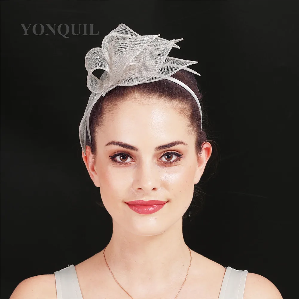 Шляпка millinery, Свадебная шляпка-чародей с клипсами, для женщин, sinamay, с цветком, причудливый Декор из перьев, на лентах для волос, очаровательный головной убор SYF708