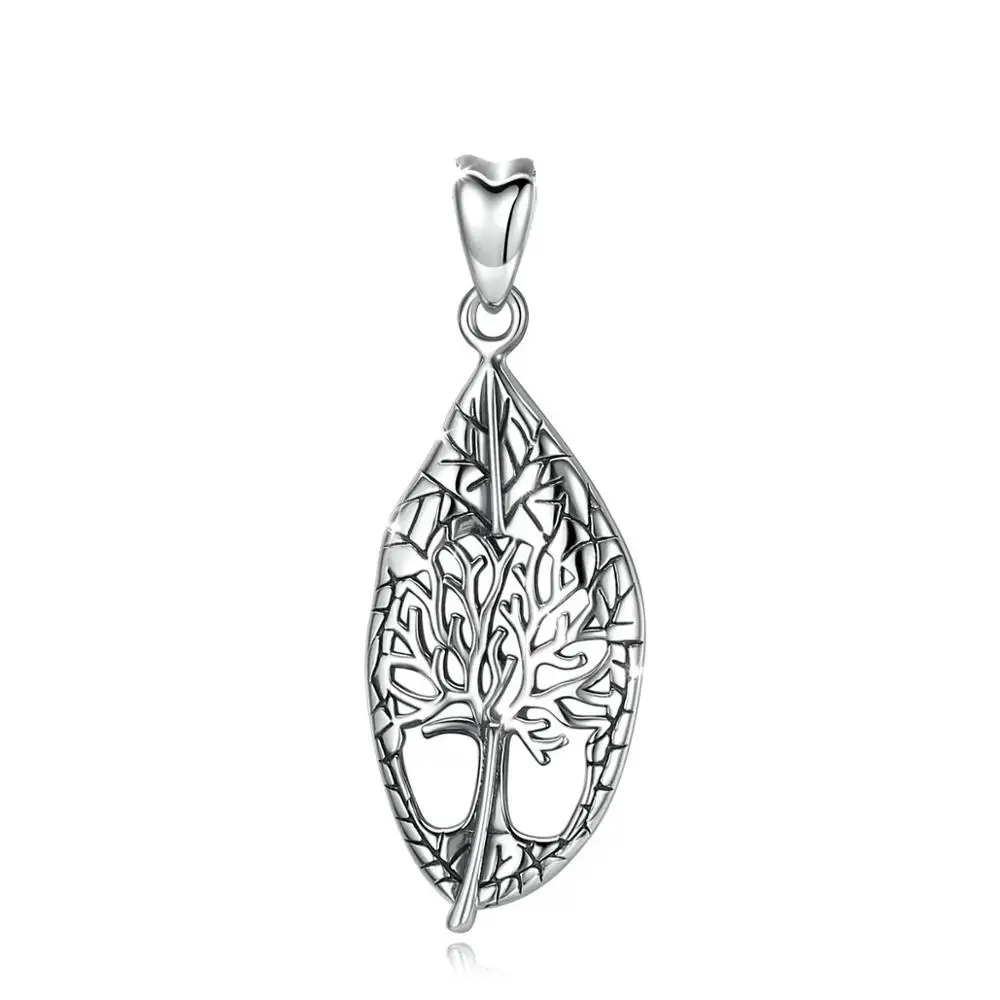 EUDORA Sterling Silver Tree of life Vintage Leaf Pendant Necklace Oxidized silver foliage Necklaces Fine Jewelry for women D452 - Окраска металла: only pendant