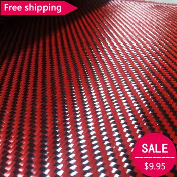 

Red Mixed Cloth Fabric & 3K Carbon fiber mixed Fabric 12" / 30cm wide Twill Carbon Kr cloth Aramid fibe