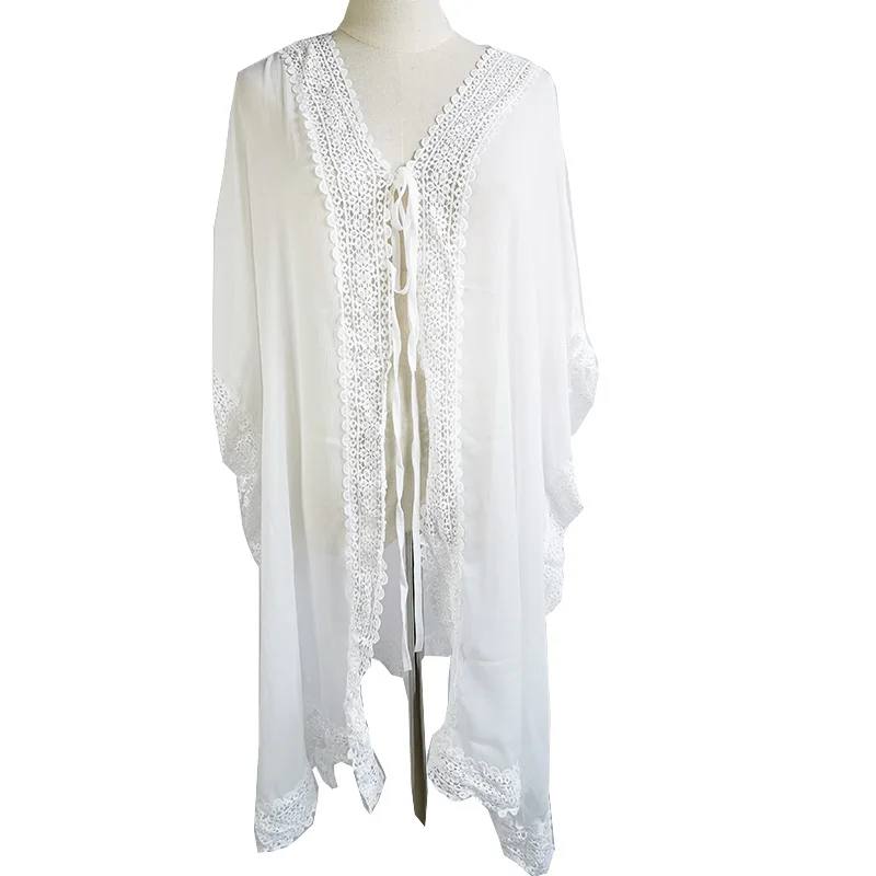 Шифоновое платье размера плюс в богемном стиле белая пляжная туника с кружевом