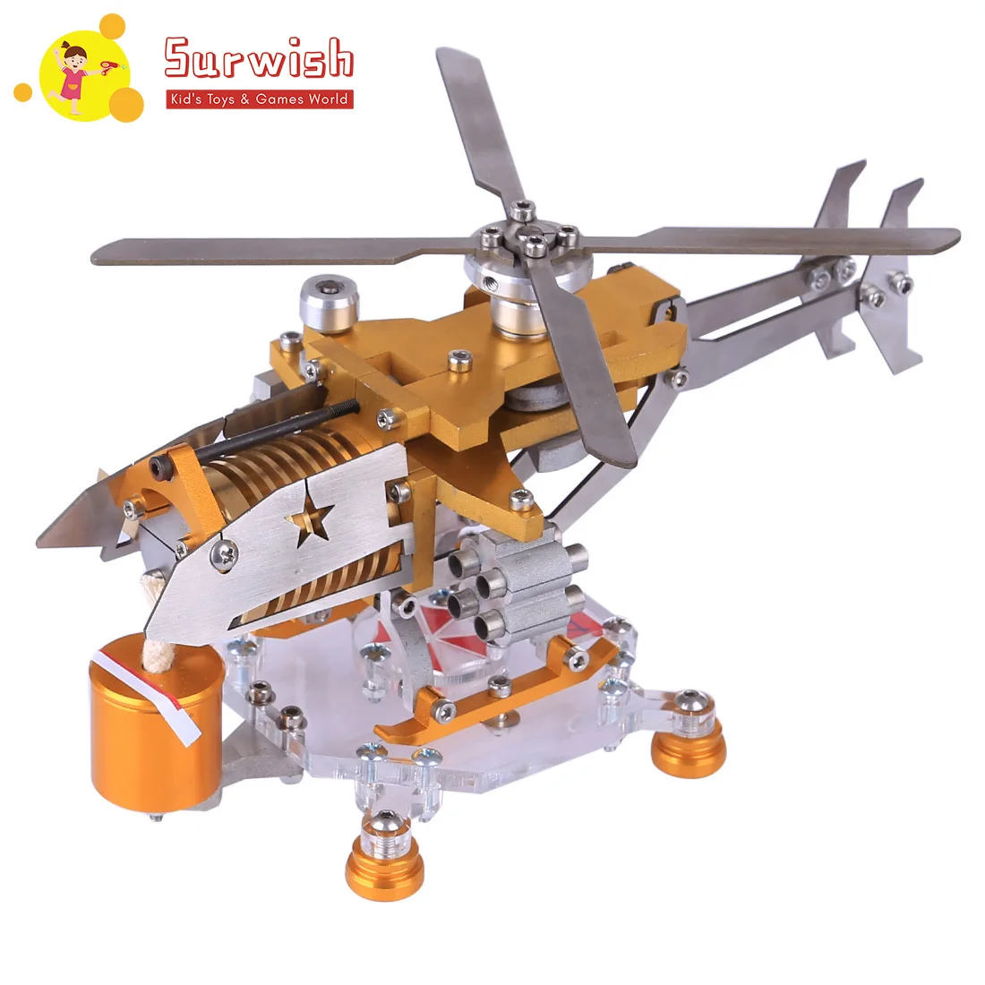 Armored Edition Helicopter Horizontal Single Cylinder Vacuum Stirling Model Toy