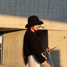 High Quality Women 100% Wool Felt Hats Black Wide Brim Fedoras For Party Church Hats Pork Pie Fedora Hepburn Hats  New Fashion