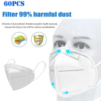 

60pc Unisex White Adult Face Mask Fashion Repeated Use Filtration Breathable Mouth Mask Unisex Face Mask Outdoor mascarillas