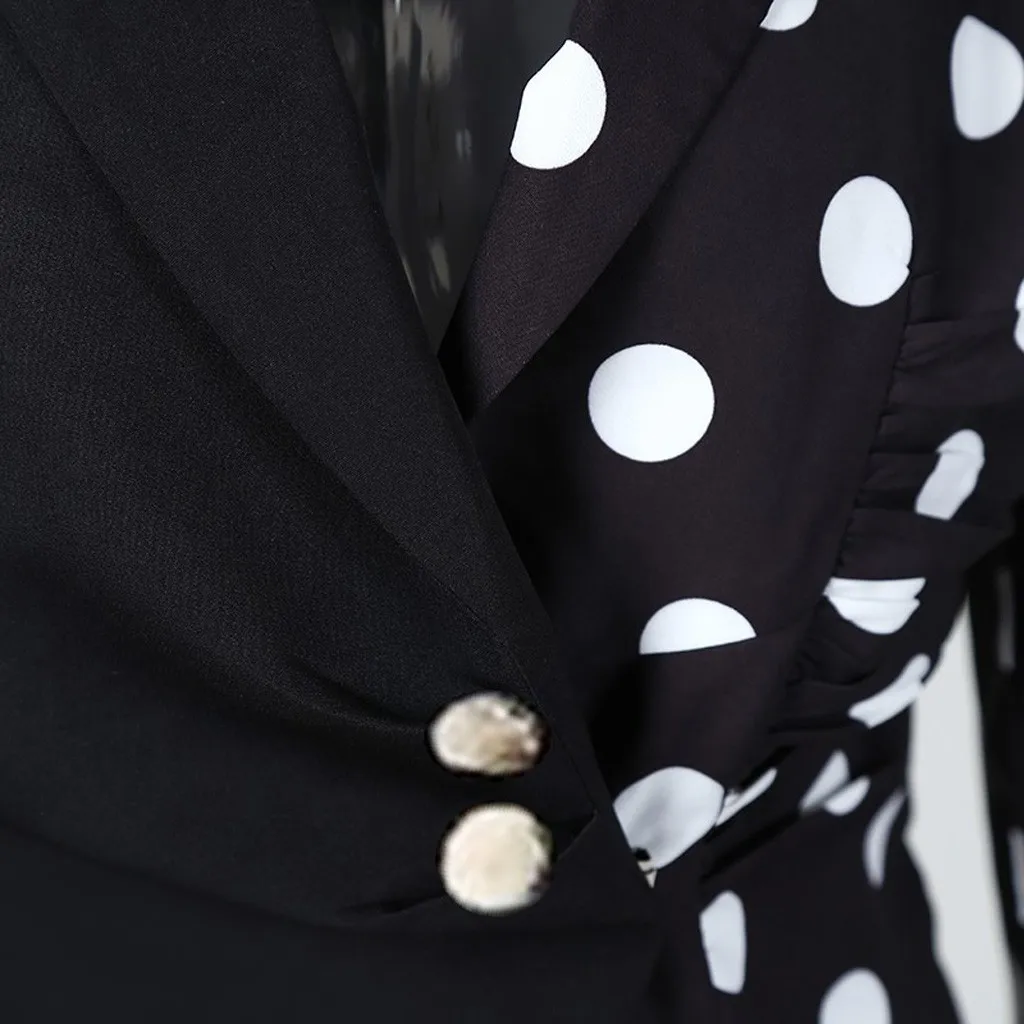 Feitong женская мода, платье Vestido, длинный рукав, пуговицы, узор в горошек, пэчворк, бодикон, блейзер, офисное, женское, мини платье
