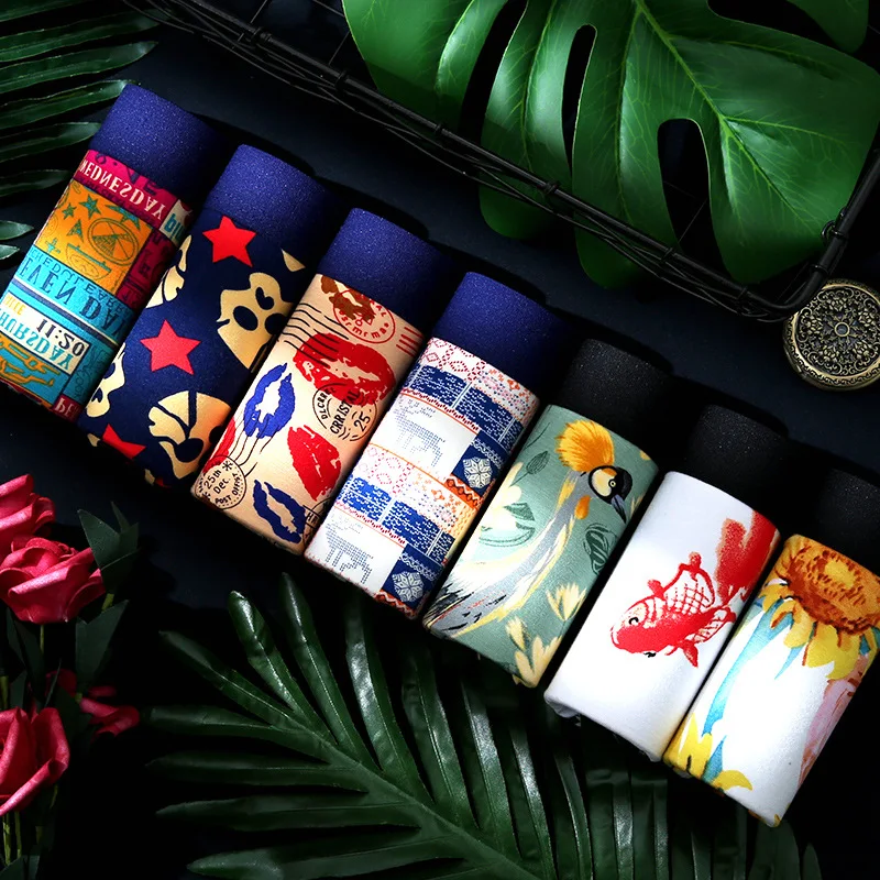 7 шт./лот сексуальные Полосатые мужские Модальные трусы боксеры Мужское нижнее