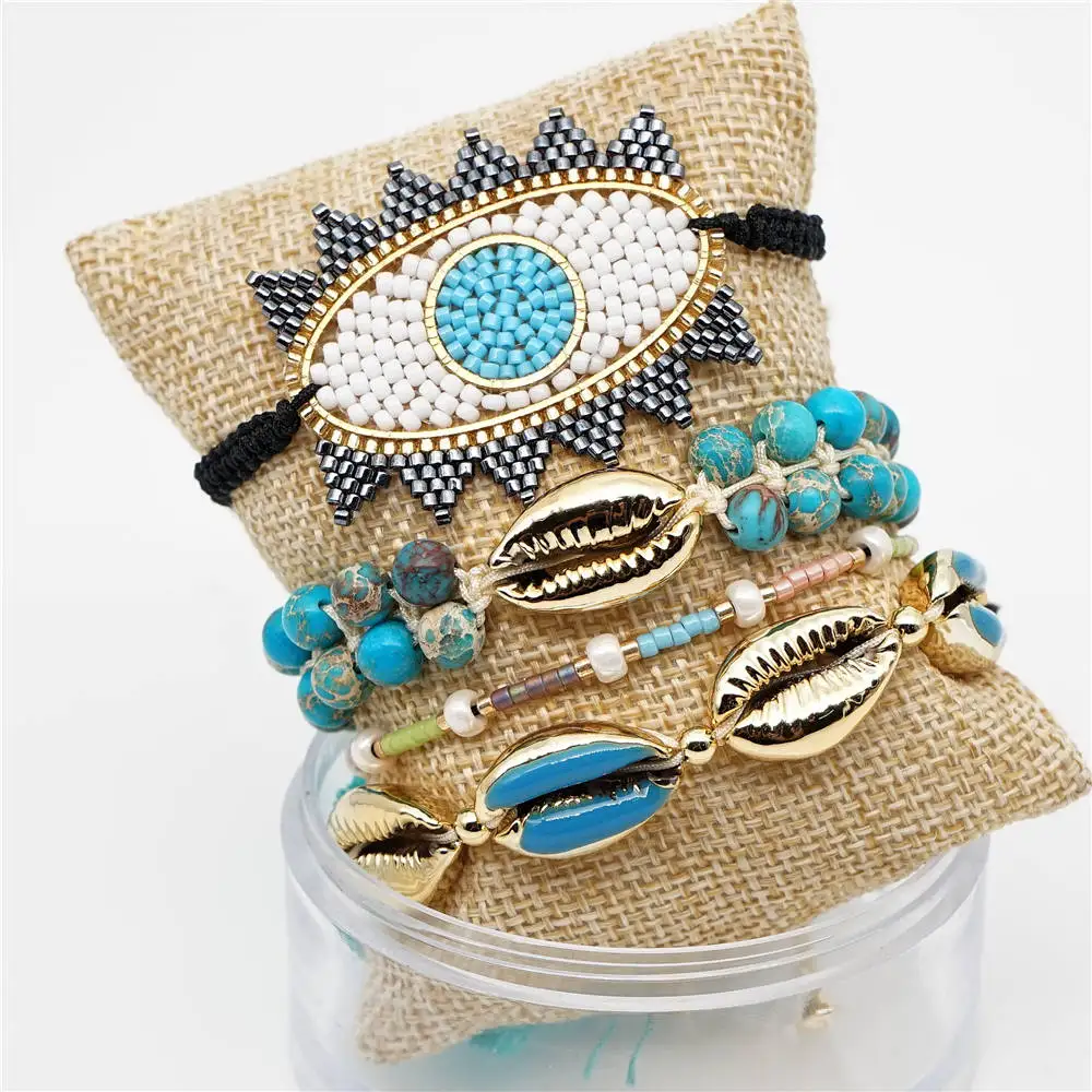 Boho MIYUKI браслет Evil Eye Pulseras Mujer синий Boho браслеты из ракушек мексиканские ювелирные изделия Женский натуральный камень аксессуары