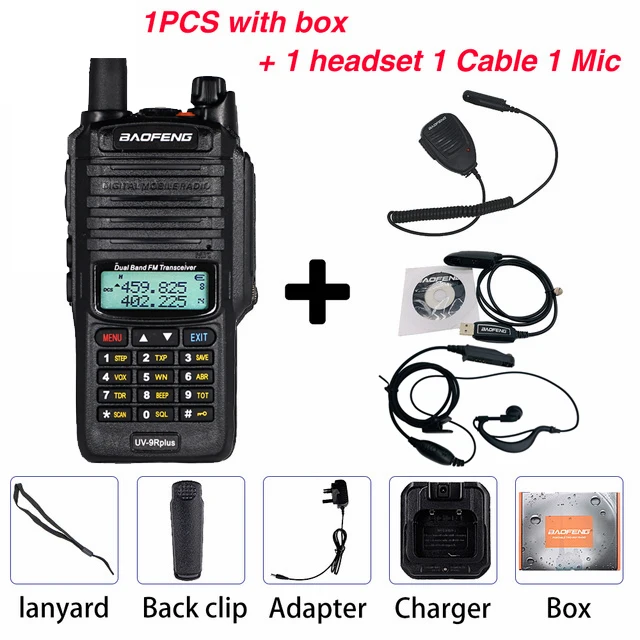 Распродажа! Высокая мощность 10 Вт Baofeng UV-9R Plus Walkie Talkie IP67 водонепроницаемый двухдиапазонный FM HF трансивер 10 км радиопередатчик - Цвет: Add 1mic 1cable1earp