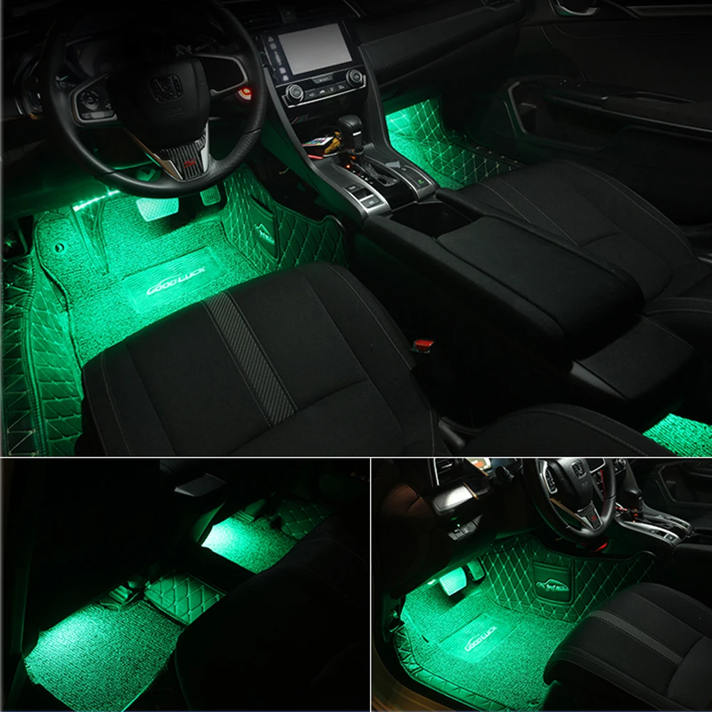 4 шт./компл. RGB 7 цветов 9SMD 5050 светодиодный неоновая лента атмосферный свет музыка дистанционное управление салона автомобиля модные украшения