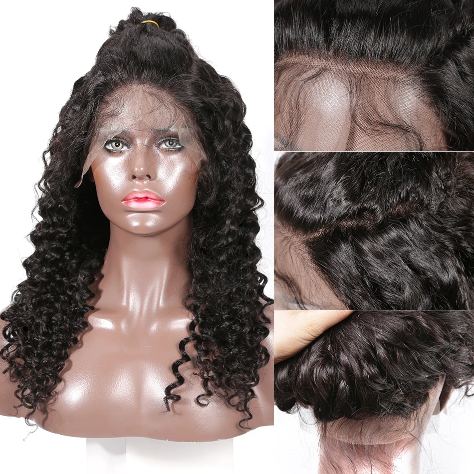 Rosabeauty Kinky Curly Peruvian Lace Front Human Hair Wigs preplucked Deep Water Wave 13x6 Lace Fro