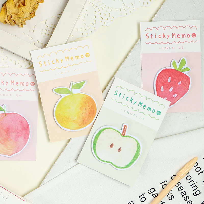 

4pcs Fruit Sticky Memo Pads Apple Strawberry Post Note Planner Stickers Marker Tag Stationery Office School Supplies H6636