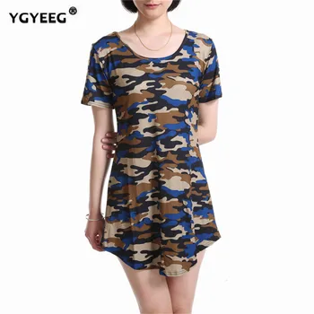 

YGYEEG Camouflage Dress New Fashion Women Casual Printed Mini Short Sleeve Dress Summer O-neck Sexy Party Dresses S-XXL Vestidos