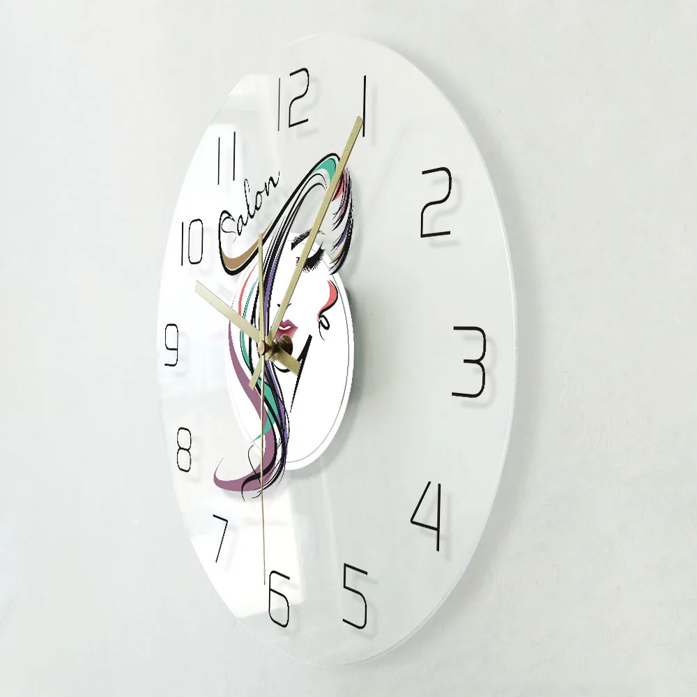 Hair Salon Color Changing Wall Light Barber Shop Transparent Acrylic Wall Clock Watch Beauty Hairdresser Stylist Hanging Lamp