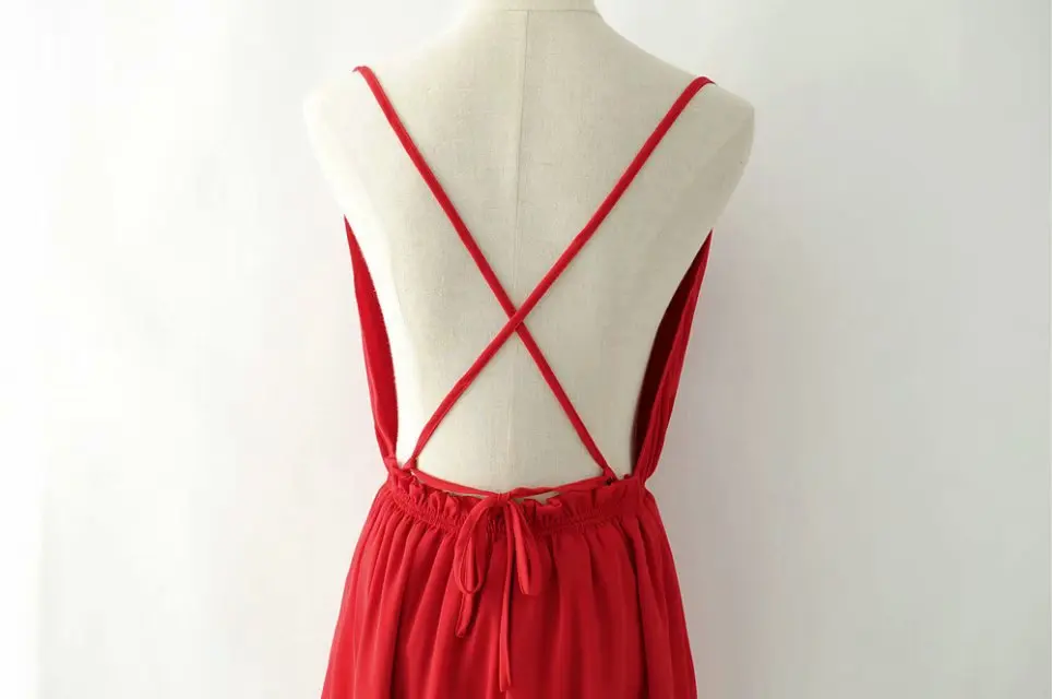 

Seaside Holiday Red Beach One-piece Dress Camisole Backless Party Dress Chiffon Beach Short Skirt Children
