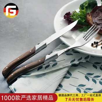 

European Stainless Steel Steak Knives and Forks Set Wooden Main Meal Knife and Fork French laguiole Western Logs Handle
