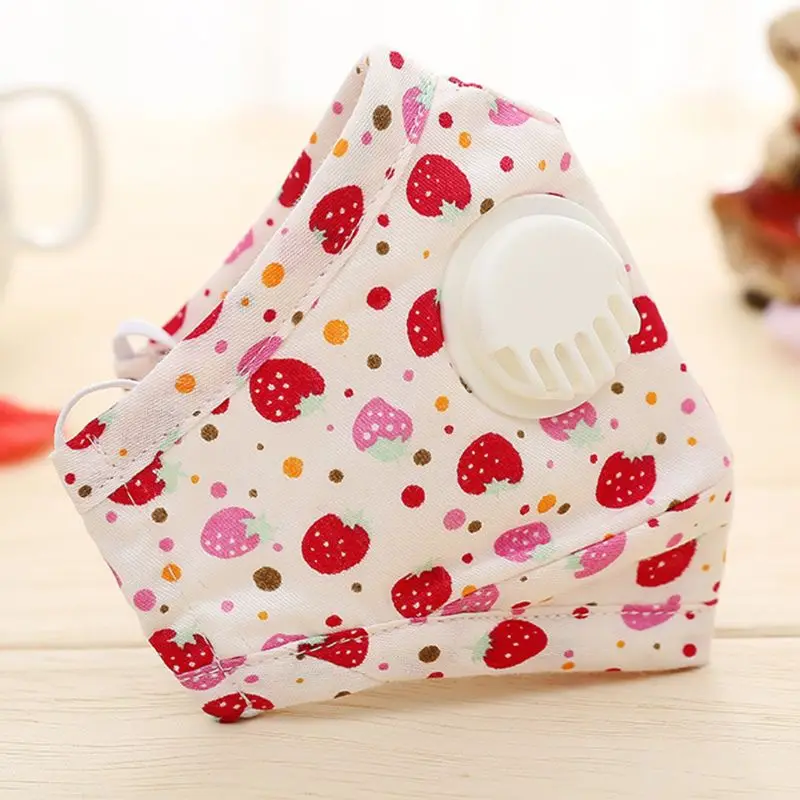 Winter Children Kids Dustproof Washable Cotton N95 Mouth Mask Cartoon Car Strawberry Printed Adjustable Respirator With Breath