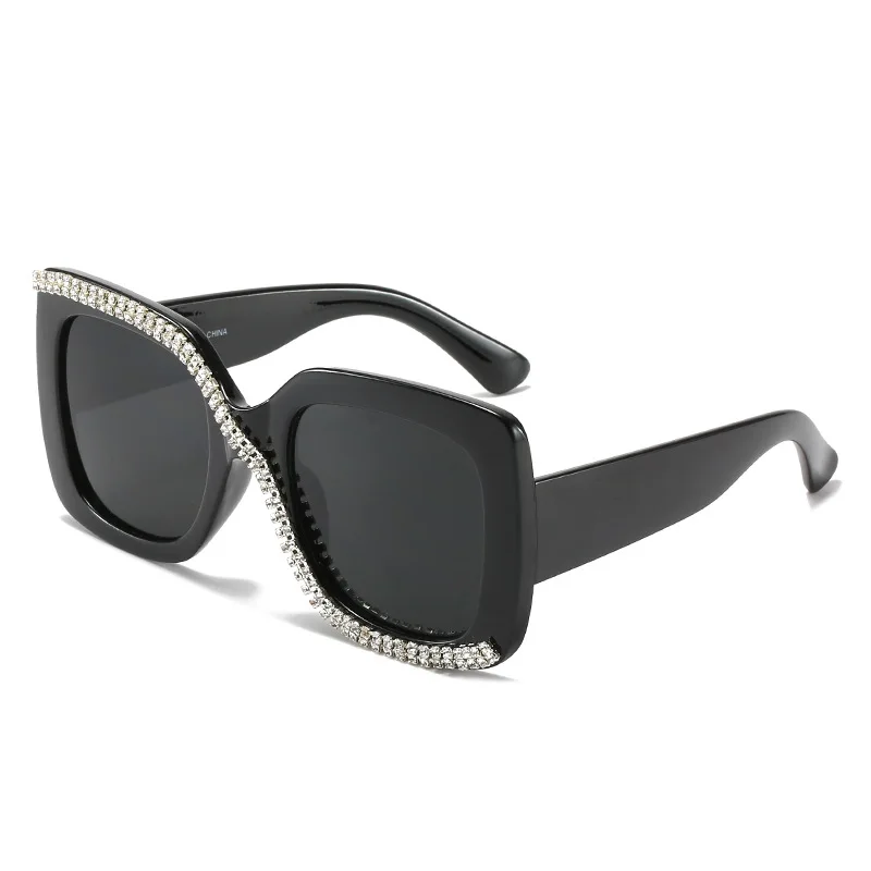 

Black Sunglasses Women Men Oversize Square Fashion Personality Eyewear Shining Diamond Decorative Sun Glasses