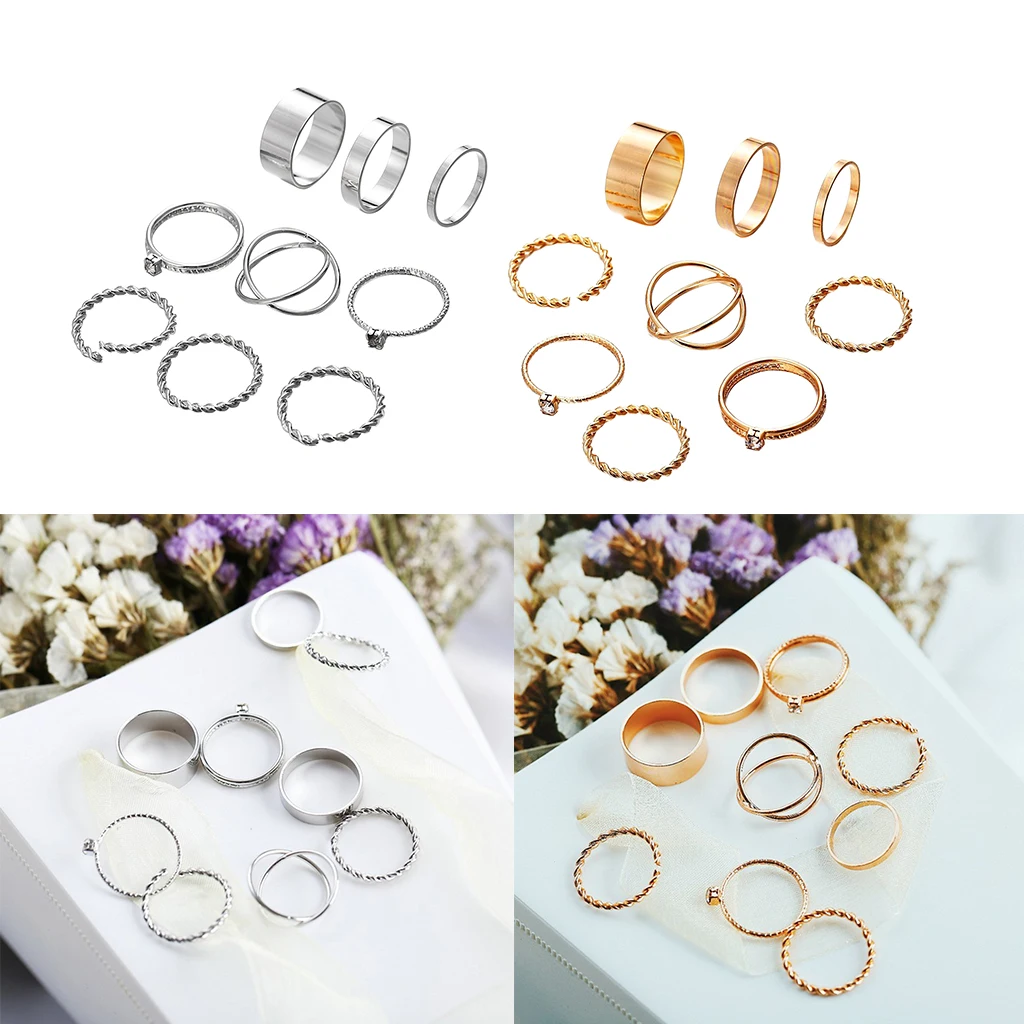 6Pcs Mid Finger Knuckle Rings Set Thumb Stack Plain Ring Band Charm Jewelry Bohemian Beach Decoration