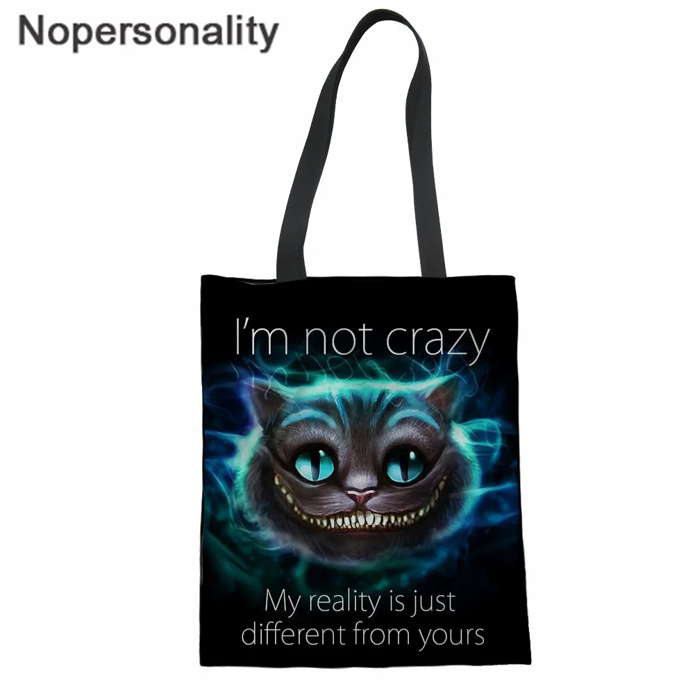 Сумка тоут Nopersonality с изображением Чеширского кота Женская холщовая Повседневная