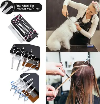 

Pet Dog Grooming Scissors Set Professional Stainless Steel Man Grooming Scissors Trimming Shears Round Head Scissors Comb For Ma